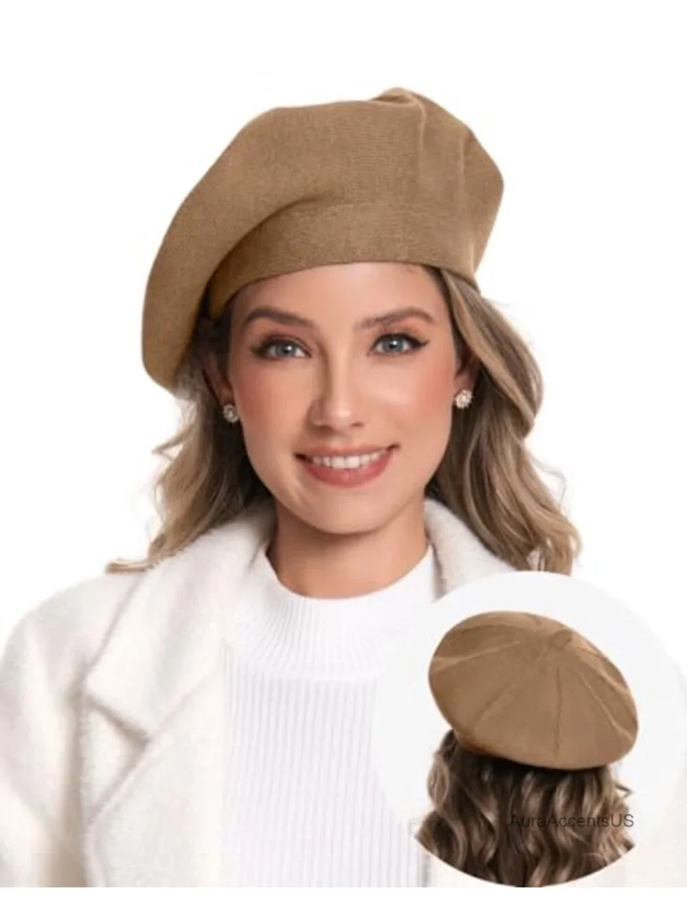 Cashmere Blend Knit Beret Hat - Double Layer French Style Beanie
